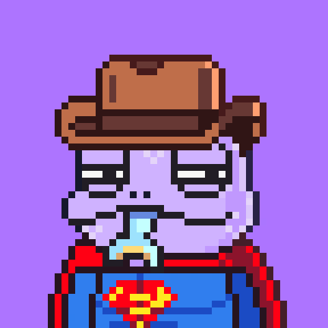 Boinkerage frog: lilac skin, cowboy hat and a superhero suit with cape