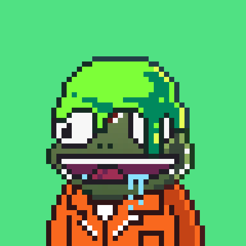 Boinkerage frog: slime-covered frog in an orange jumpsuit, drooling